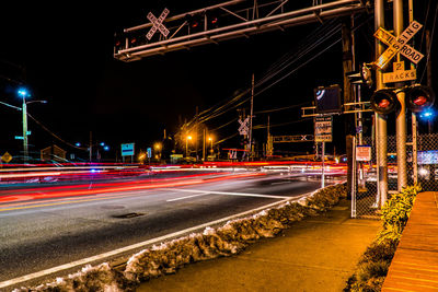 Light trails on city street at night