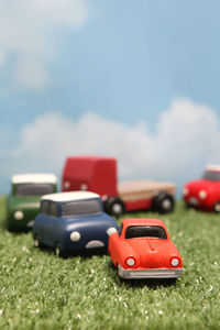 Close-up of toy car on grass