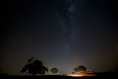 Low angle view of trees against sky at night