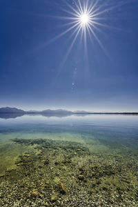 Scenic view of bright sun shining on landscape