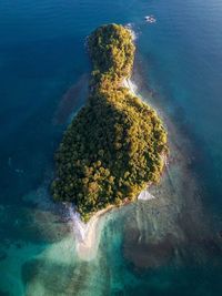 High angle view of rocks on sea shore