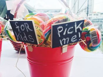 Close-up of red object on table