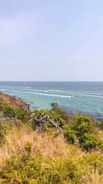 Scenic view of sea against clear sky