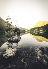 Scenic view of lake against clear sky