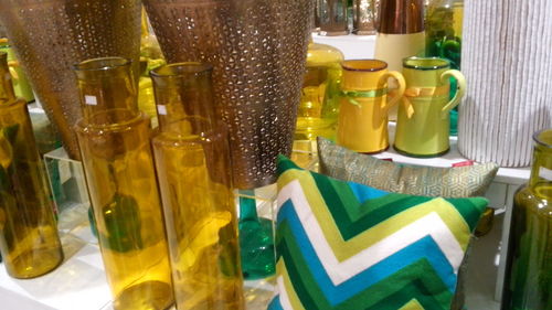 Close-up of wine bottles