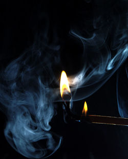 Close-up of lit candle against black background