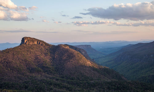 Scenic view of mountains against sky during sunset