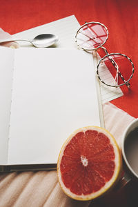 High angle view of drink on table