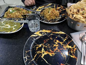 High angle view of food on table