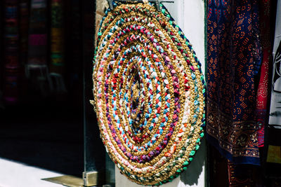 Close-up of textiles for sale at market