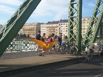 Shopping cart in city