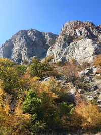 Scenic view of rocky mountains against clear sky