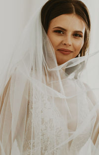 Portrait of a young beautiful caucasian bride.