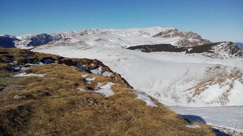 Scenic view of snow mountains against sky