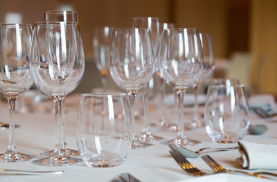 Wine glasses on table