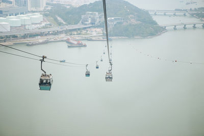 Overhead cable car over sea