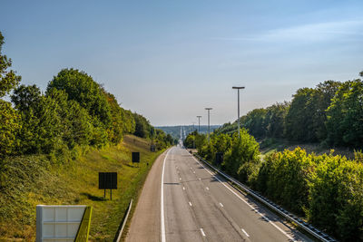 Road amidst plants and trees against sky