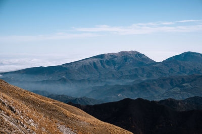 Scenic view of dramatic landscape against sky in arquata del tronto, marche italy