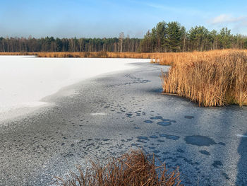 Scenic view of land against sky during winter