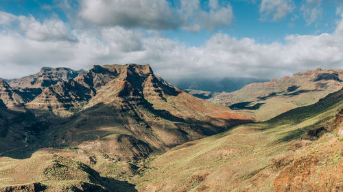 View of mountain range against cloudy sky