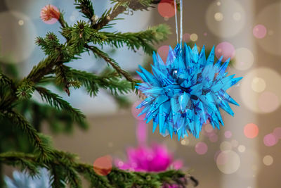 Handmade christmas decor on blurred background