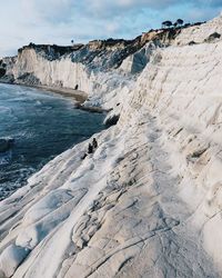 Scenic view of sea and mountains against sky