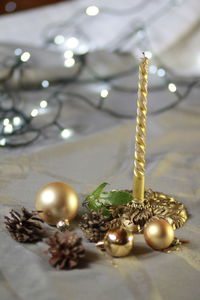 Close-up of christmas decoration on table