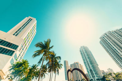 Low angle view of modern buildings against clear sky