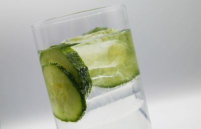 Close-up of drink against white background