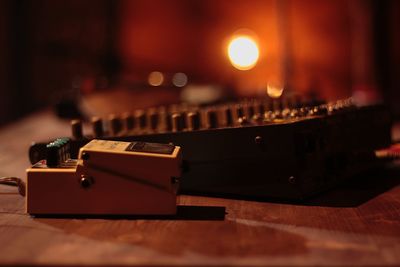 Close-up of electrical equipment on table