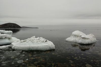 Scenic view of frozen sea against sky