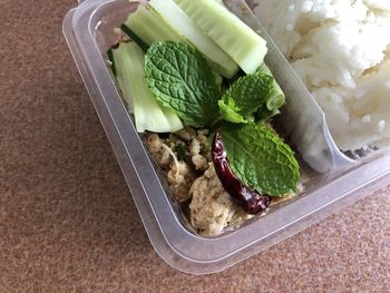 High angle view of vegetables in container