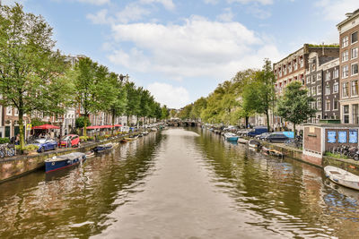 Boats moored in canal