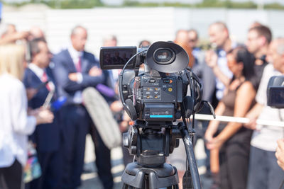 People during press conference