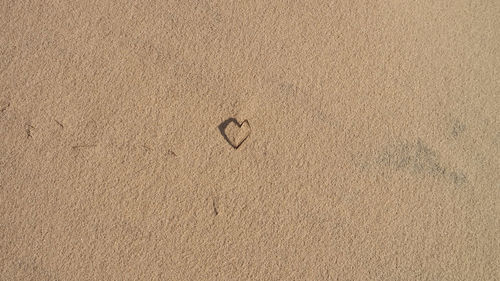 Directly above shot of heart shape on sand at beach