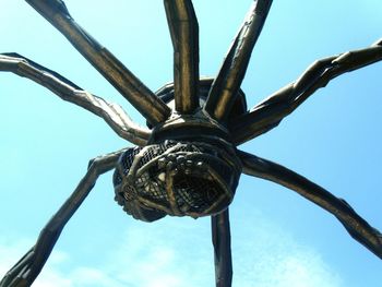 Low angle view of statue against blue sky