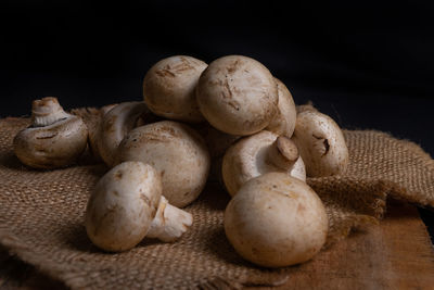 Close-up of mushrooms against black background