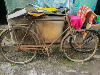 Bicycle parked in basket