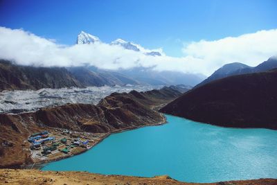 Scenic view of lake against blue sky