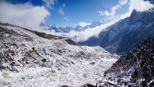 Scenic view of snowcapped mountains against sky