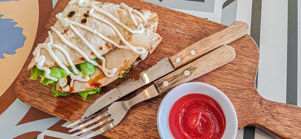 High angle view of chopped vegetables on table