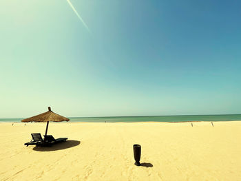 Scenic view of beach against clear sky