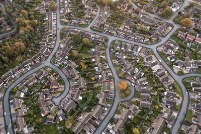 Uk, england, whittington, aerial townscape with interconnected roads