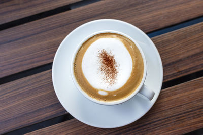 High angle view of coffee on table