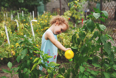 Full length of cute girl with plants