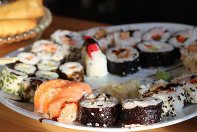 Close-up of sushi in plate on table