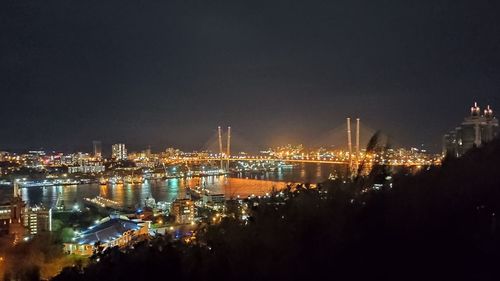 Illuminated buildings in city at night