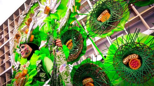 Close-up of potted plants in greenhouse