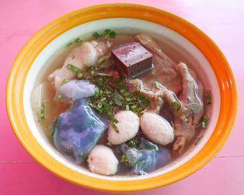 Directly above shot of soup in bowl