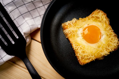 High angle view of food in plate on table